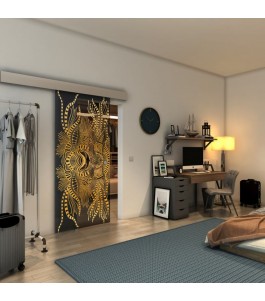 Glasschiebetür ECO-LINE - Fineprint Model 039 Gold auf Grauglas