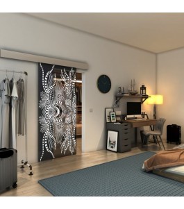 Glasschiebetür ECO-LINE - Fineprint Model 039 Weiss auf Grauglas