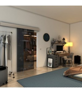 Glasschiebetür ECO-LINE - Fineprint Model 092 Schwarz auf Grauglas