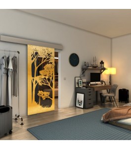 Glasschiebetür ECO-LINE - Fineprint Model 110 Gold auf Grauglas