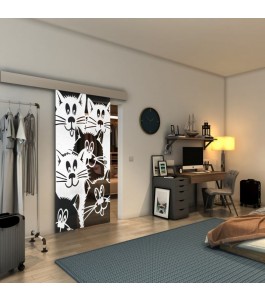 Glasschiebetür ECO-LINE - Fineprint Model 115 Weiss auf Grauglas