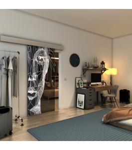 Glasschiebetür ECO-LINE - Fineprint Model 123 Weiss auf Grauglas