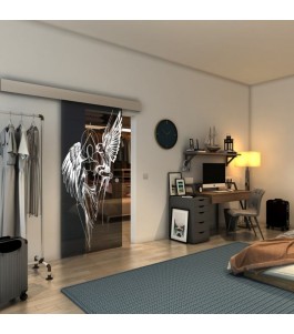 Glasschiebetür ECO-LINE - Fineprint Model 131 Weiss auf Grauglas