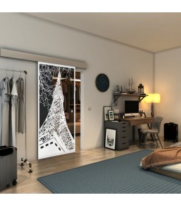 Glasschiebetür ECO-LINE - Fineprint Model 132 Weiss auf Grauglas