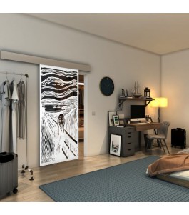 Glasschiebetür ECO-LINE - Fineprint Model 133 Weiss auf Grauglas