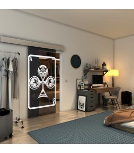 Glasschiebetür ECO-LINE - Fineprint Model 135 Weiss auf Grauglas
