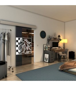 Glasschiebetür ECO-LINE - Fineprint Model 137 Weiss auf Grauglas