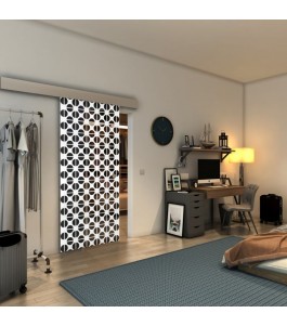 Glasschiebetür ECO-LINE - Fineprint Model 142 Weiss auf Grauglas
