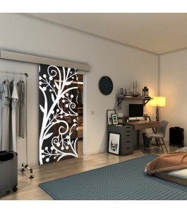Glasschiebetür ECO-LINE - Fineprint Model 146 Weiss auf Grauglas