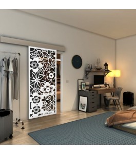 Glasschiebetür ECO-LINE - Fineprint Model 149 Weiss auf Grauglas