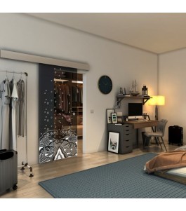 Glasschiebetür ECO-LINE - Fineprint Model 155 Weiss auf Grauglas