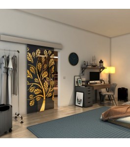 Glasschiebetür ECO-LINE - Fineprint Model 159 Gold auf Grauglas