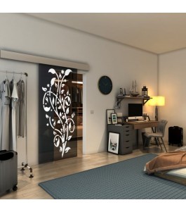 Glasschiebetür ECO-LINE - Fineprint Model 166 Weiss auf Grauglas