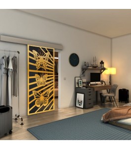 Glasschiebetür ECO-LINE - Fineprint Model 176 Gold auf Grauglas