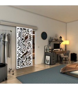 Glasschiebetür ECO-LINE - Fineprint Model 177 Weiss auf Grauglas