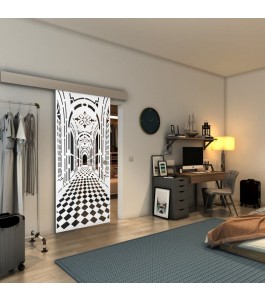 Glasschiebetür ECO-LINE - Fineprint Model 181 Weiss auf Grauglas