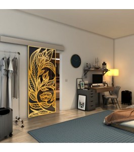 Glasschiebetür ECO-LINE - Fineprint Model 196 Gold auf Grauglas