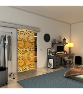 Glasschiebetür ECO-LINE - Fineprint Model 198 Gold auf Grauglas