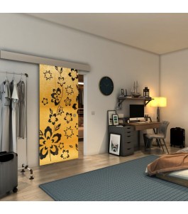 Glasschiebetür ECO-LINE - Fineprint Model 199 Gold auf Grauglas