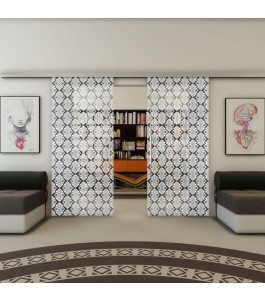 Glasschiebetür SLIM-LINE - Fineprint Model 002 Weiss auf Grauglas