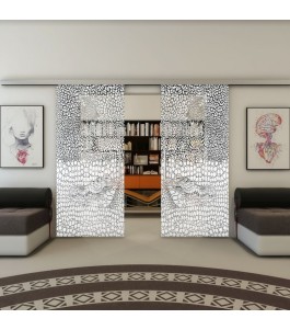 Glasschiebetür SLIM-LINE - Fineprint Model 015 Weiss auf Grauglas