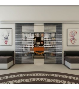 Glasschiebetür SLIM-LINE - Fineprint Model 019 Weiss auf Grauglas