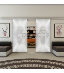 Glasschiebetür SLIM-LINE - Fineprint Model 025 Weiss auf Grauglas
