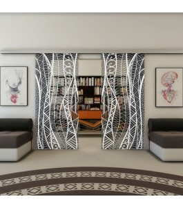 Glasschiebetür SLIM-LINE - Fineprint Model 040 Weiss auf Grauglas