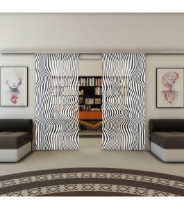 Glasschiebetür SLIM-LINE - Fineprint Model 041 Weiss auf Grauglas