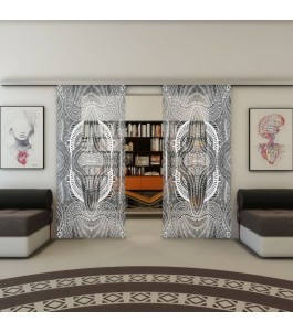 Glasschiebetür SLIM-LINE - Fineprint Model 048 Weiss auf Grauglas
