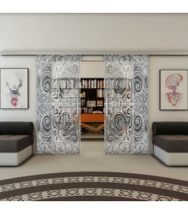 Glasschiebetür SLIM-LINE - Fineprint Model 051 Weiss auf Grauglas