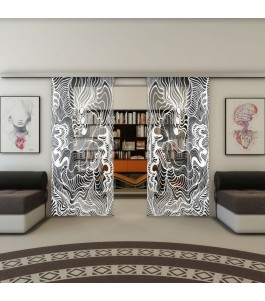Glasschiebetür SLIM-LINE - Fineprint Model 056 Weiss auf Grauglas