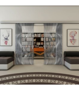 Glasschiebetür SLIM-LINE - Fineprint Model 062 Weiss auf Grauglas