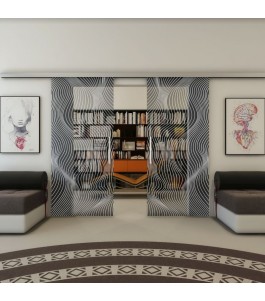 Glasschiebetür SLIM-LINE - Fineprint Model 066 Weiss auf Grauglas