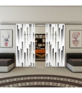 Glasschiebetür SLIM-LINE - Fineprint Model 067 Weiss auf Grauglas