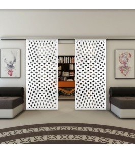 Glasschiebetür SLIM-LINE - Fineprint Model 068 Weiss auf Grauglas