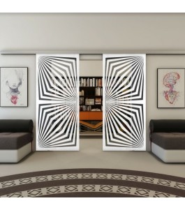 Glasschiebetür SLIM-LINE - Fineprint Model 070 Weiss auf Grauglas