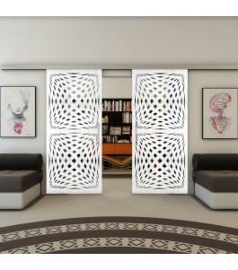 Glasschiebetür SLIM-LINE - Fineprint Model 071 Weiss auf Grauglas