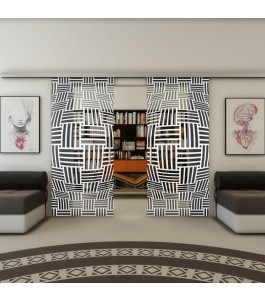 Glasschiebetür SLIM-LINE - Fineprint Model 104 Weiss auf Grauglas