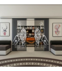 Glasschiebetür SLIM-LINE - Fineprint Model 117 Weiss auf Grauglas