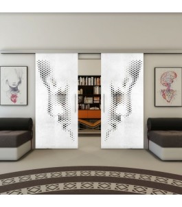 Glasschiebetür SLIM-LINE - Fineprint Model 120 Weiss auf Grauglas