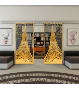 Glasschiebetür SLIM-LINE - Fineprint Model 132 Gold auf Grauglas