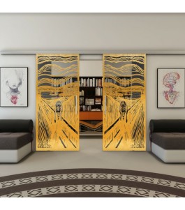 Glasschiebetür SLIM-LINE - Fineprint Model 133 Gold auf Grauglas