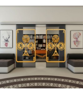 Glasschiebetür SLIM-LINE - Fineprint Model 135 Gold auf Grauglas