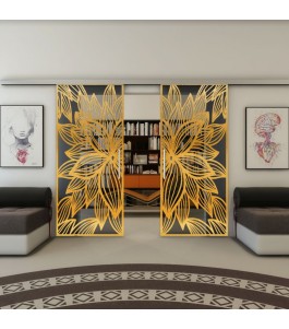 Glasschiebetür SLIM-LINE - Fineprint Model 184 Gold auf Grauglas