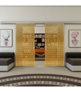 Glasschiebetür SLIM-LINE - Fineprint Model 193 Gold auf Grauglas