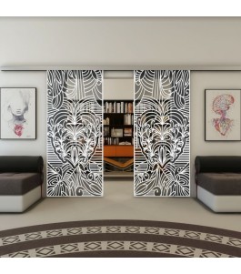 Glasschiebetür SLIM-LINE - Fineprint Model 201 Weiss auf Grauglas