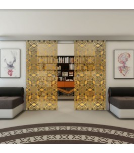 Glasschiebetür ECO-LINE - Fineprint Model 005 Gold auf Grauglas