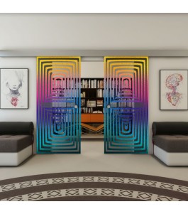Glasschiebetür ECO-LINE - Fineprint Model 014 Verlauf auf Grauglas