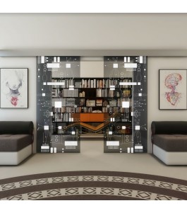 Glasschiebetür ECO-LINE - Fineprint Model 092 Weiss auf Grauglas